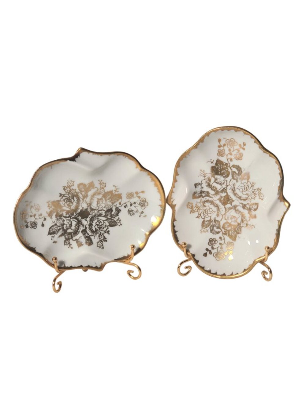 Small Trinket Dishes Porcelaine de France Gold Floral - Pair
